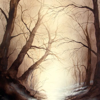 Pintura intitulada "lost river" por Fabien Petillion, Obras de arte originais, Aquarela