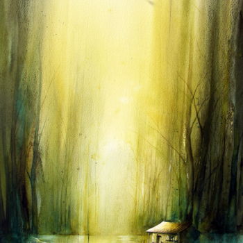 Pintura intitulada "tranquility" por Fabien Petillion, Obras de arte originais, Aquarela