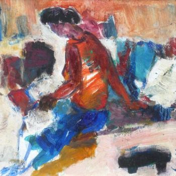Painting titled "woman reading book" by Fabien Cango, Original Artwork, Oil