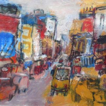 Painting titled "street with purple" by Fabien Cango, Original Artwork