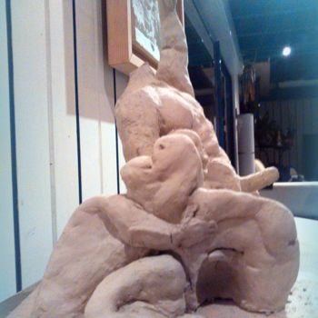 Sculpture titled "Eros et Dyonisos" by Fabienne Deguines, Original Artwork, Clay