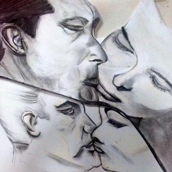 Drawing titled "baiser début assemb…" by Fabienne Deguines, Original Artwork, Chalk