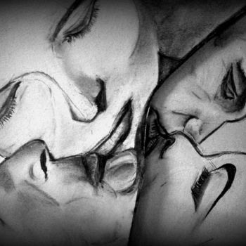 Dessin intitulée "baiser recherche co…" par Fabienne Deguines, Œuvre d'art originale, Craie