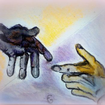 Pintura titulada "tendre la main" por Fabienne Deguines, Obra de arte original
