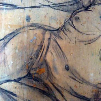 Drawing titled "detail-nu-allongé" by Fabienne Deguines, Original Artwork, Charcoal