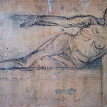 Incisioni, stampe intitolato "à bras le corps, le…" da Fabienne Deguines, Opera d'arte originale, Xilografia