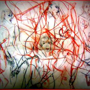 Drawing titled "modèle vivant accum…" by Fabienne Deguines, Original Artwork, Conté