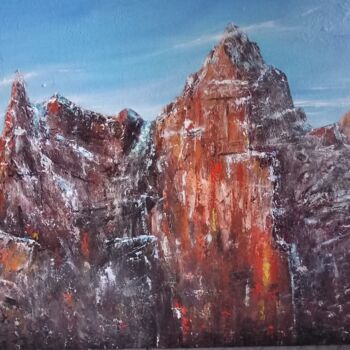 Картина под названием "Montagne 1" - Fabienne Dequidt, Подлинное произведение искусства, Акрил Установлен на Деревянная рама…