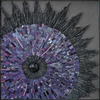 Sculpture titled "Y violet" by Fabienne Le Pajolec Moree, Original Artwork, Mosaic Mounted on Wood Panel