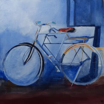 Painting titled "Le vélo" by Fabienne Lethenet, Original Artwork, Acrylic