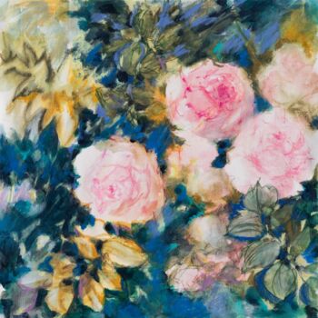 Malarstwo zatytułowany „Roses d'automne” autorstwa Fabienne Monestier, Oryginalna praca, Akryl Zamontowany na Drewniana rama…