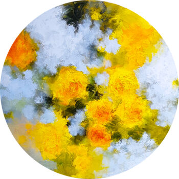 Картина под названием "Tondo floral aux ro…" - Fabienne Monestier, Подлинное произведение искусства, Масло Установлен на Дер…