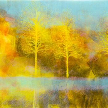 Peinture intitulée "Les arbres jaunes" par Fabienne Monestier, Œuvre d'art originale, Acrylique Monté sur Châssis en bois