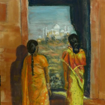 Painting titled "Le Taj Mahal" by Munro, Original Artwork, Pastel