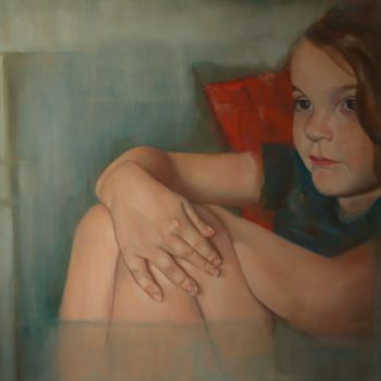 Painting titled "Petite fille contem…" by Fabienne Rattier, Original Artwork, Oil