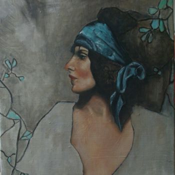 Peinture intitulée "Femme des années 19…" par Fabienne Rattier, Œuvre d'art originale, Huile