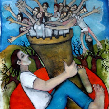Peinture intitulée "le phallus" par Fabienne Roques, Œuvre d'art originale, Huile