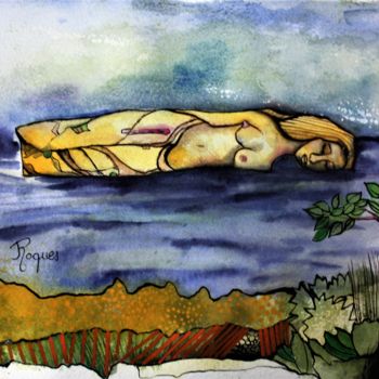 Painting titled "Percé, le rocher" by Fabienne Roques, Original Artwork, Watercolor