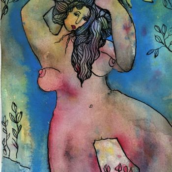Malarstwo zatytułowany „Suzanne au bain” autorstwa Fabienne Roques, Oryginalna praca, Akwarela