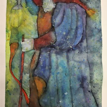 Painting titled "l'Hermite" by Fabienne Roques, Original Artwork, Watercolor