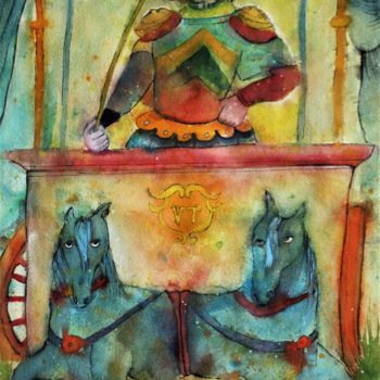 Painting titled "Le chariot" by Fabienne Roques, Original Artwork, Watercolor