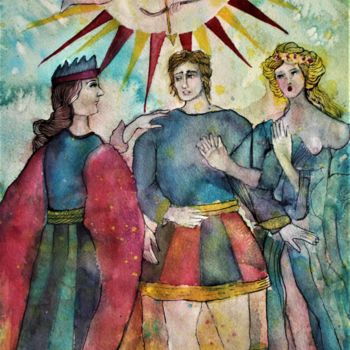 Painting titled "L'Amoureux" by Fabienne Roques, Original Artwork, Watercolor