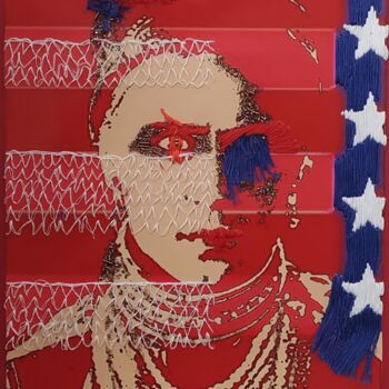 Textile Art titled "Rêve américain 1" by Fabienne Rubin, Original Artwork, Embroidery Mounted on Cardboard