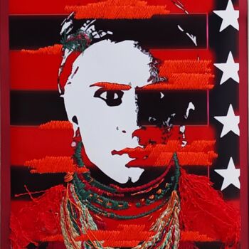 Textile Art titled "Rêve américain 3" by Fabienne Rubin, Original Artwork, Embroidery Mounted on Cardboard