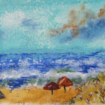Painting titled "Sur la dune II" by Fabienne Touzladjian, Original Artwork, Watercolor