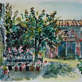 Malerei mit dem Titel "Cahors - Jardin rue…" von Vincent Dumolard, Original-Kunstwerk, Aquarell