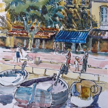 Painting titled "La Ciotat, sur le q…" by Vincent Dumolard, Original Artwork, Watercolor