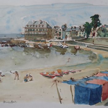 Painting titled "Larmor-Plage, plage…" by Vincent Dumolard, Original Artwork, Watercolor