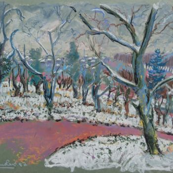 Dessin intitulée "Les arbres sous la…" par Vincent Dumolard, Œuvre d'art originale, Pastel