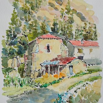 Painting titled "Laroque-des-Arcs 92" by Vincent Dumolard, Original Artwork, Watercolor