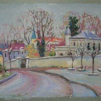 Drawing titled "La ville en hiver" by Vincent Dumolard, Original Artwork, Pastel
