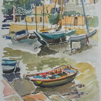 Painting titled "Le Bono, marée basse" by Vincent Dumolard, Original Artwork, Watercolor