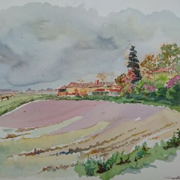 Painting titled "Lauragais" by Vincent Dumolard, Original Artwork, Watercolor