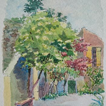 Peinture intitulée "Viviers, le banc" par Vincent Dumolard, Œuvre d'art originale, Aquarelle