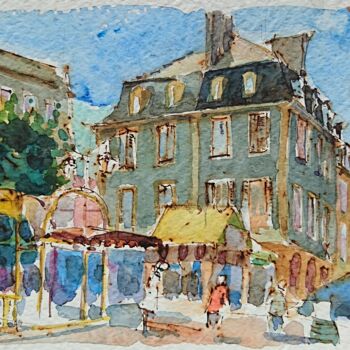 Pintura titulada "Rue à Mende" por Vincent Dumolard, Obra de arte original, Acuarela