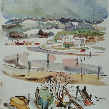 Painting titled "Jevnaker - Norvège" by Vincent Dumolard, Original Artwork, Watercolor