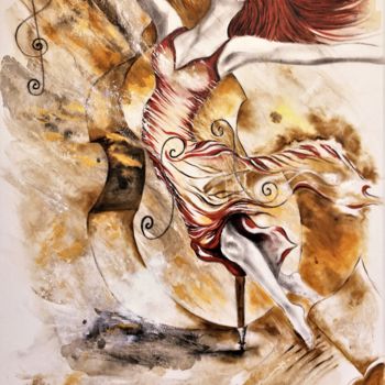 Painting titled "Danse à la contreba…" by Fabienne Pasquier Treuillet, Original Artwork, Pigments Mounted on Wood Stretcher…