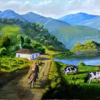 Painting titled "Volta da lida" by Fabio Damacena, Original Artwork, Other Mounted on Wood Panel
