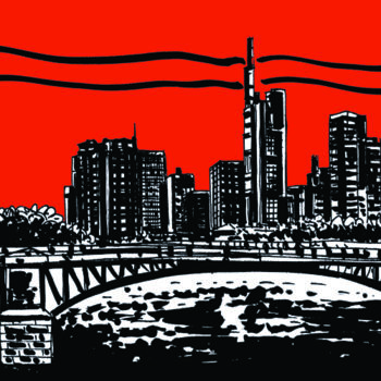 Disegno intitolato "Frankfurt night red" da Fabio Alessandro Marchese, Opera d'arte originale