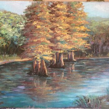 Painting titled "Laghetto nel bosco…" by Angelo Franzetti, Original Artwork, Oil