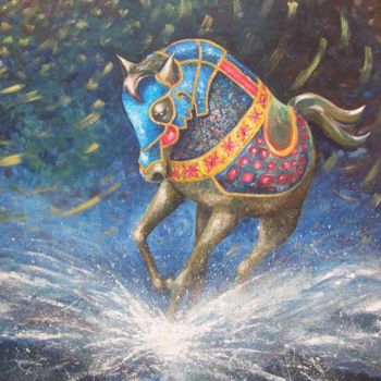 「il cavallo del luna…」というタイトルの絵画 Fabio Fioreseによって, オリジナルのアートワーク, オイル