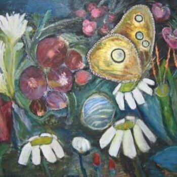 Pittura intitolato "fiori e farfalla" da Fabiola Tantanini, Opera d'arte originale