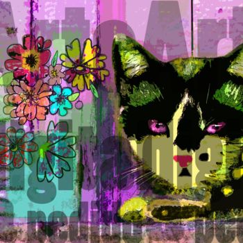 Gravures & estampes intitulée "Gato na Janela" par Fabi, Œuvre d'art originale, Peinture numérique