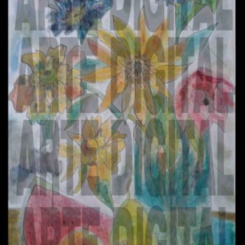 Printmaking titled "Flores e melância" by Fabi, Original Artwork, Oil