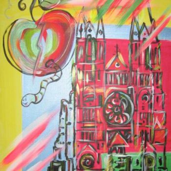 Painting titled "la pomme fruit défe…" by Roseline Chouraqui, Original Artwork, Oil