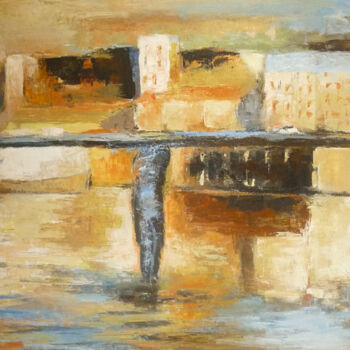 Peinture intitulée "Pont sur la Garonne" par Fabrice Bettrancourt, Œuvre d'art originale, Huile Monté sur Châssis en bois